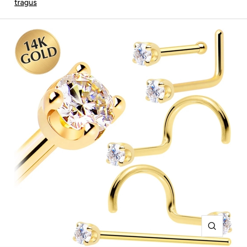Gold & White, Real Gold/Real diamonds Nose Rings